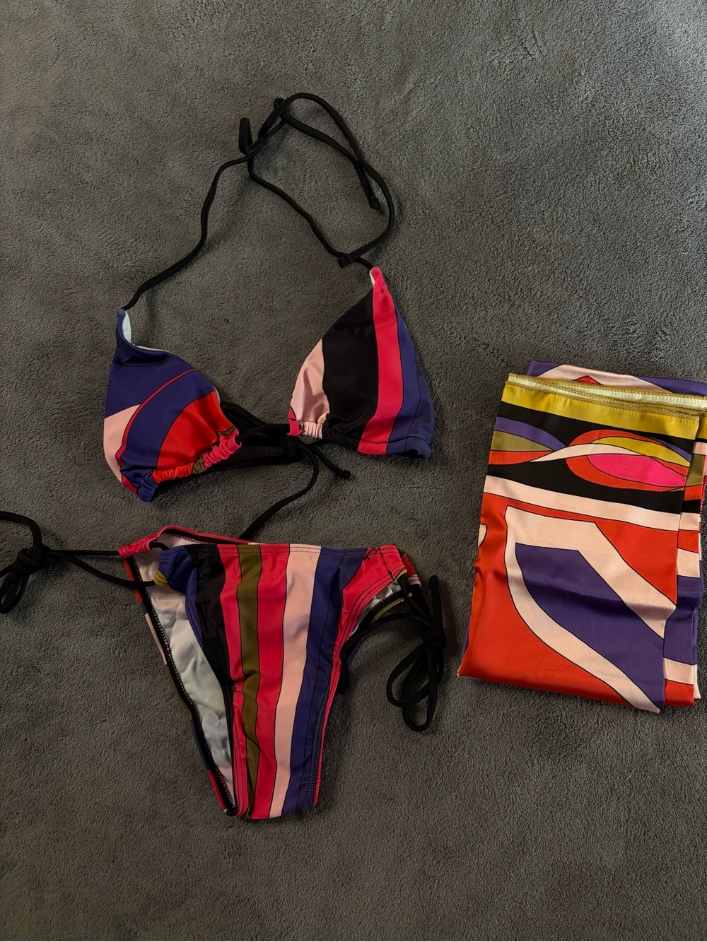 Striped Multicolor Triangle Bikini Set with scarf